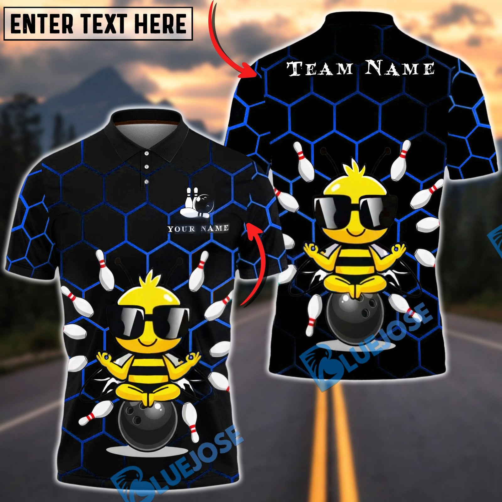 BlueJose Darts Zen Bee Meditation Style Multicolor Options Personalized Name Shirt (6 Colors)