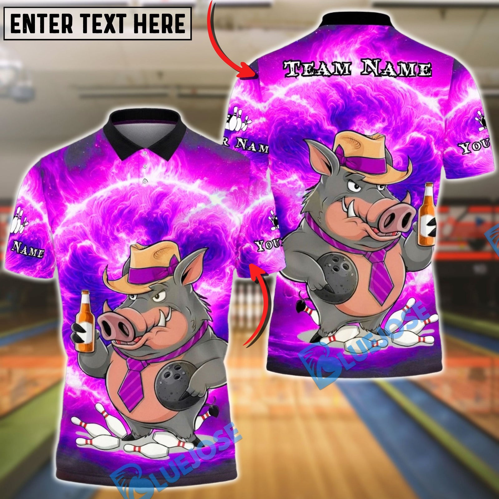 BlueJose Bowling & Pins Storm Boar Warrior Style Customized Name, Team Name 3D Shirt (4 Colors)