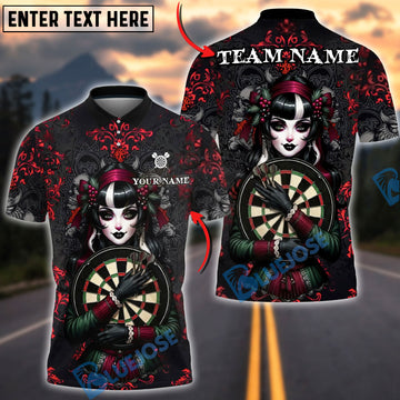 BlueJose Darts Cool Gothic Doll Dark Fantasy Personalized Name, Team Name Unisex Shirt (4 Colors)