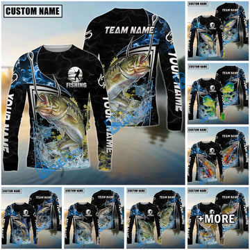 Bluejose Fishing Black Blue Wave Scale Pattern Custom Name & Team Name 3D Shirts (12 Breeds)