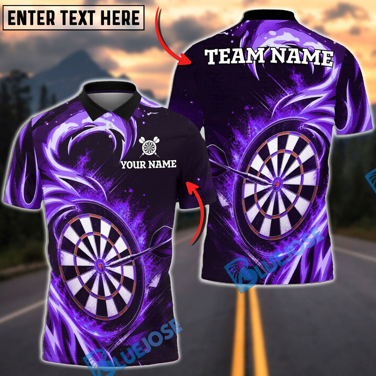 BlueJose Darts Flame Wave Dartboard Personalized Name, Team Name Unisex Shirt (4 Colors)