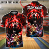 BlueJose Bowling & Pins Neon Wolf Power Strike Customized Name, Team Name 3D Shirt (4 Colors)