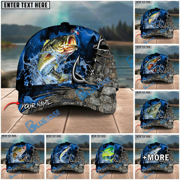 BlueJose Fishing Splash Water Hook Jacket Camo Personalized Name Classic 3D Cap Personalized Cap (13 Breeds)