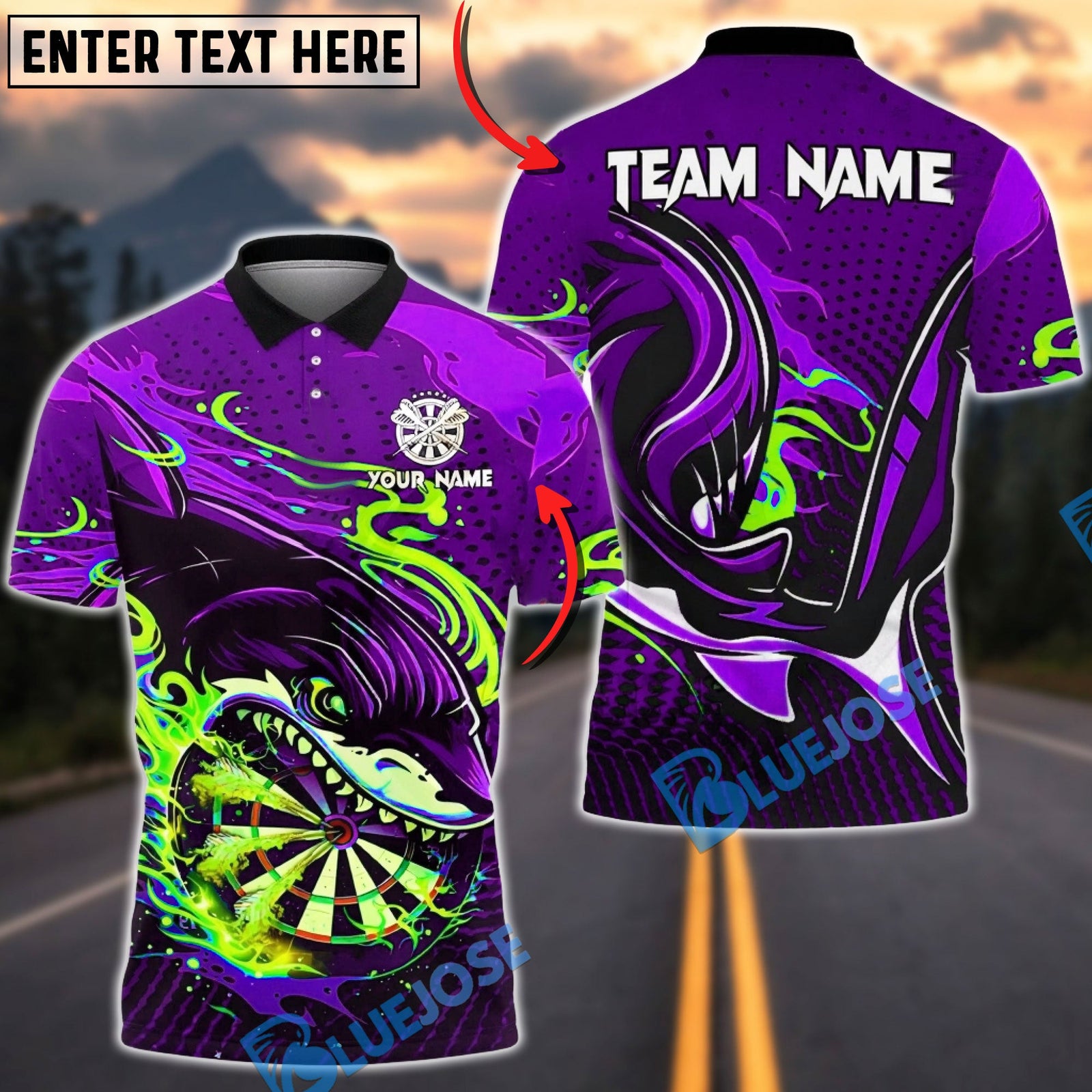 BlueJose Darts Shark Power Strike Multicolor Options Personalized Name Shirt (4 Colors)