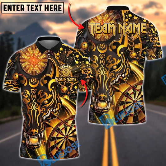 BlueJose Darts Golden Wolf Dartboard Glow Personalized Name, Team Name Shirt (6 Colors)