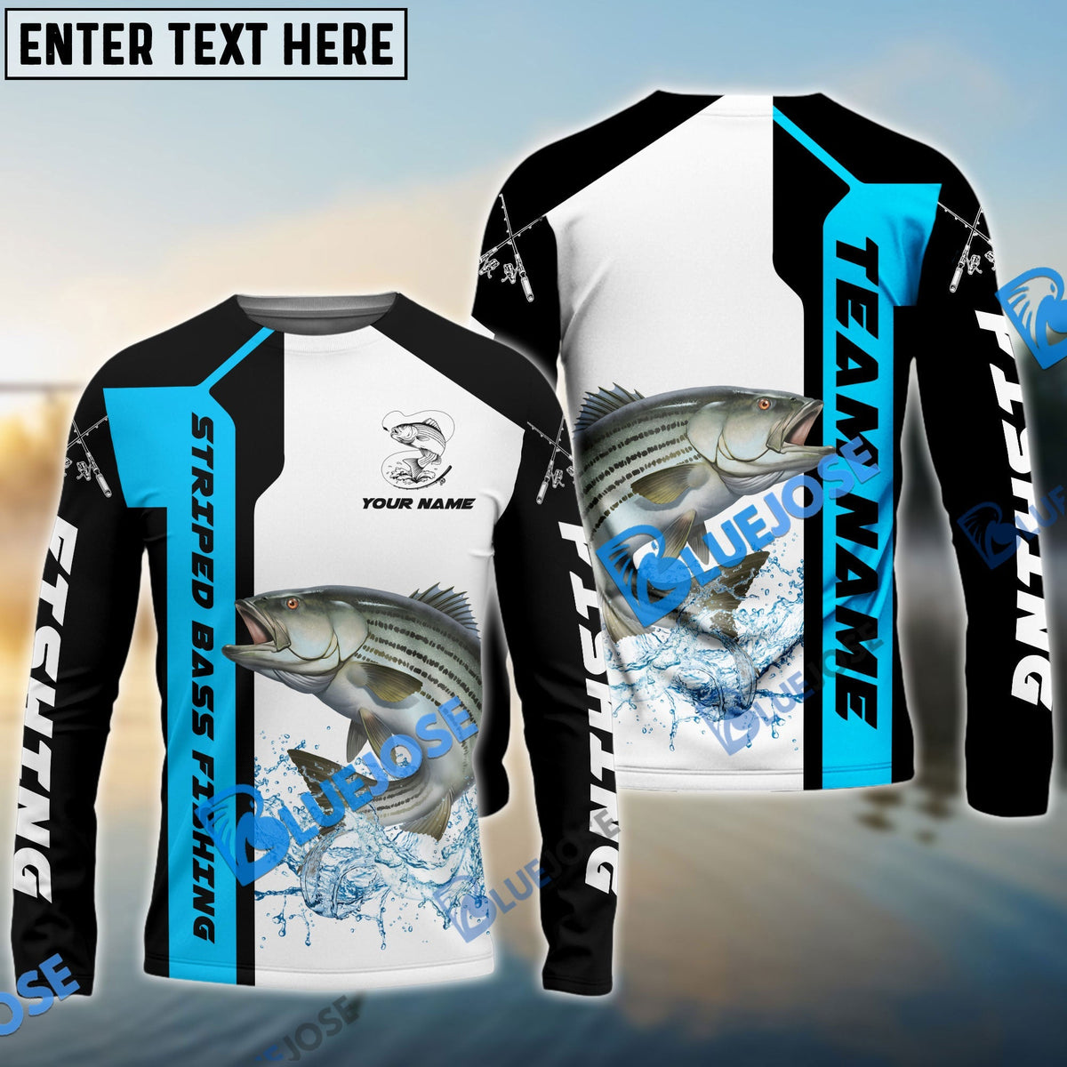 Bluejose Striped Bass Fishing Blue Line Sport Custom Name &amp; Team Name 3D Shirts