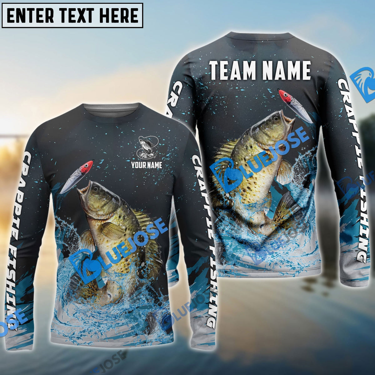 Bluejose Crappie Fishing Dark Blue Sport Custom Name &amp; Team Name 3D Shirts