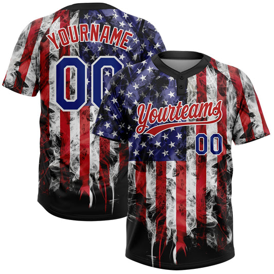 BlueJose Personalized White Royal-Red 3D American Flag Fashion Two-Button Unisex Softball Jersey  (1)