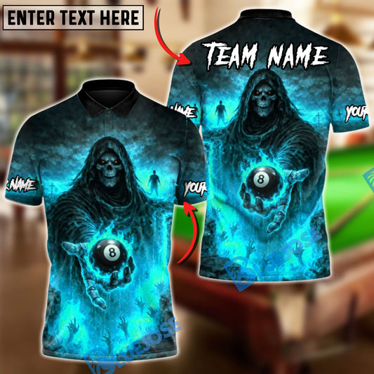 BlueJose Billiards 8 Ball Grim Reaper Hellfire Personalized Name Shirt (4 Colors)