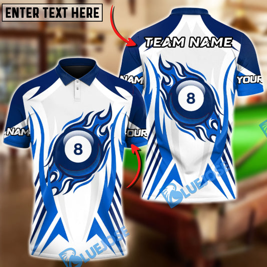 BlueJose Billiards 8 Ball Flaming Personalized Name Shirt (4 Colors)