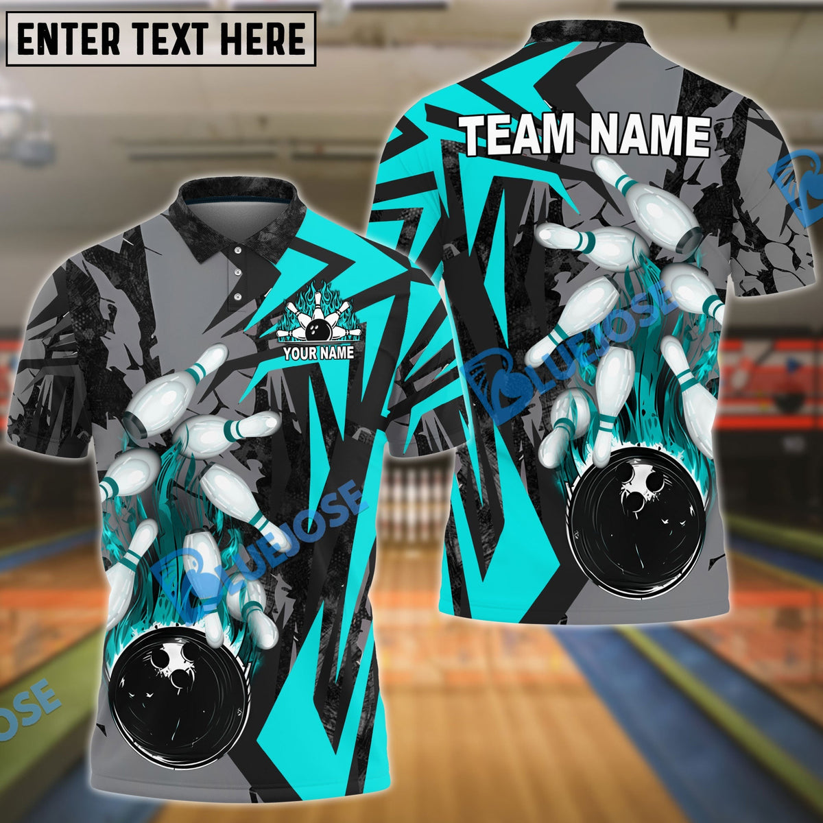 BlueJose Bowling And Pins Dropping Bomb Multicolor Customized Name 3D Shirt (4 Colors)