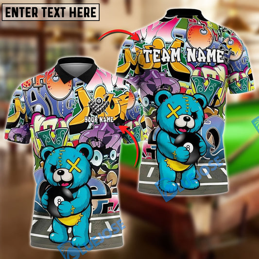 BlueJose Billiards Street Style 8-Ball Teddy Bear Personalized Name Shirt (4 Colors)