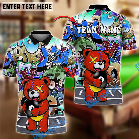 BlueJose Billiards Street Style 8-Ball Teddy Bear Personalized Name Shirt (4 Colors)