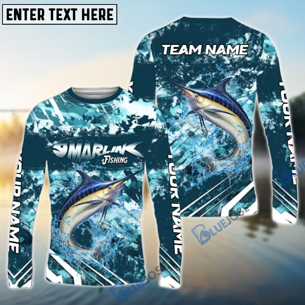 Bluejose Marlin Fishing Splash Pro Design Name &amp; Team Name 3D Shirts