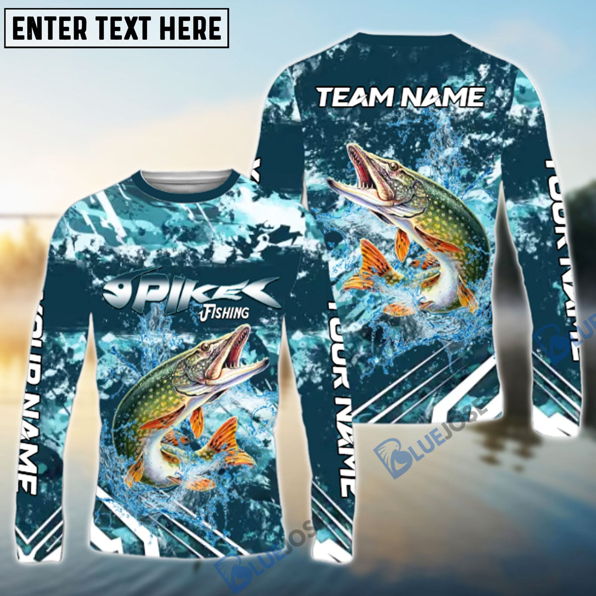 Bluejose Pike Fishing Splash Pro Design Name &amp; Team Name 3D Shirts