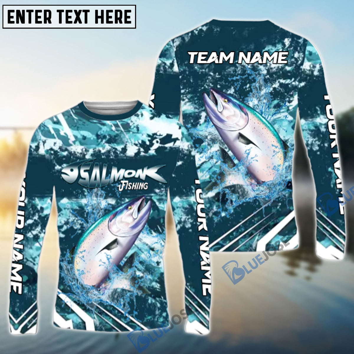 Bluejose Salmon Fishing Splash Pro Design Name &amp; Team Name 3D Shirts