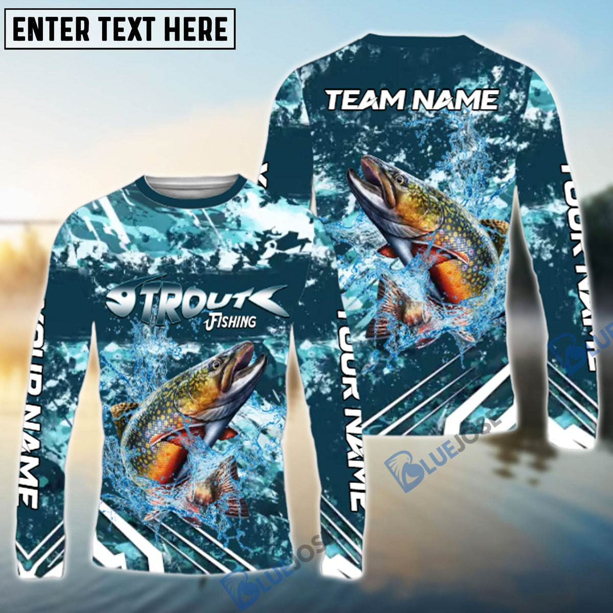 Bluejose Trout Fishing Splash Pro Design Name &amp; Team Name 3D Shirts