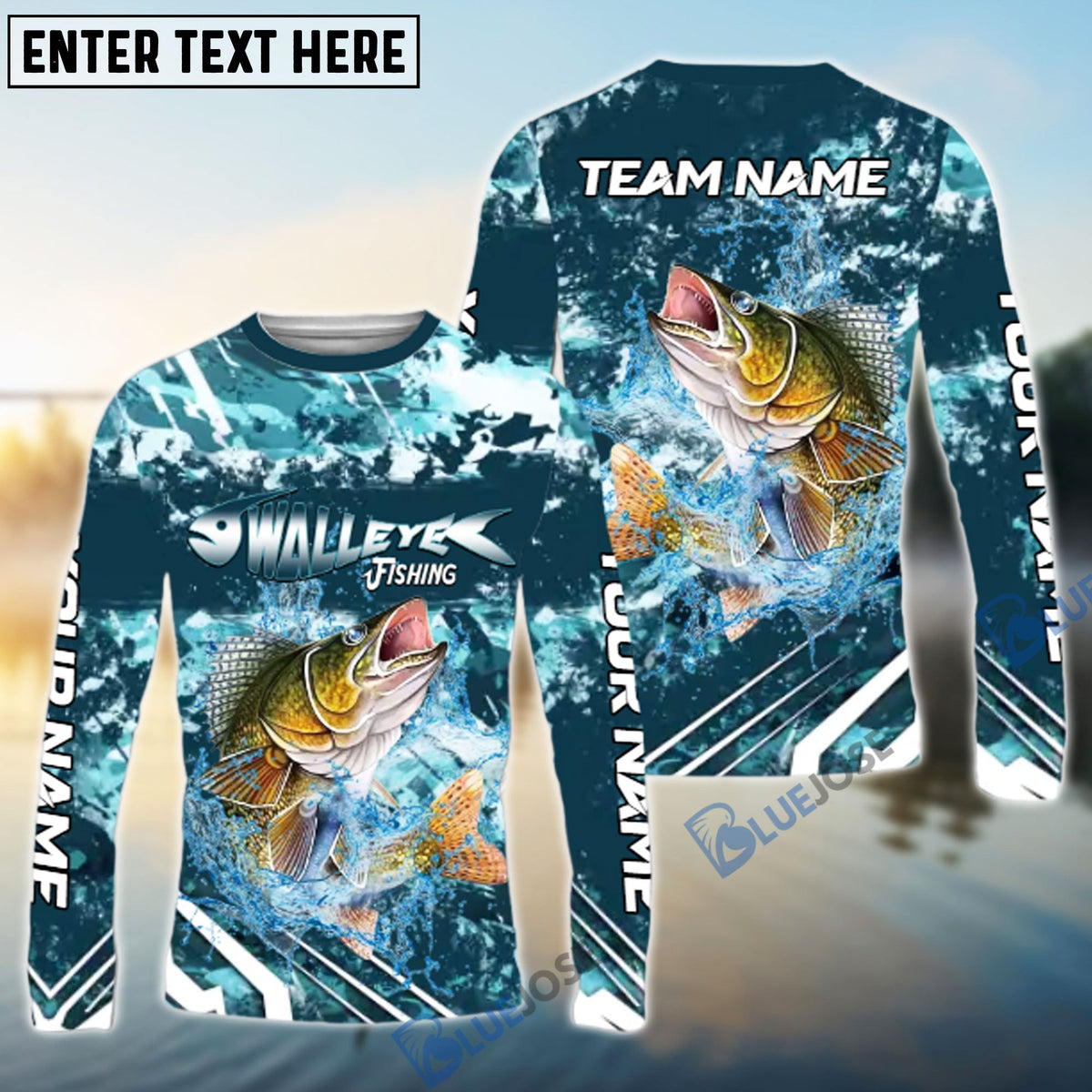 Bluejose Walleye Fishing Splash Pro Design Name &amp; Team Name 3D Shirts