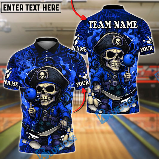BlueJose Bowling And Pins Pirate Captain Skeleton Design Customized Name, Team Name 3D Shirt (4 Colors)