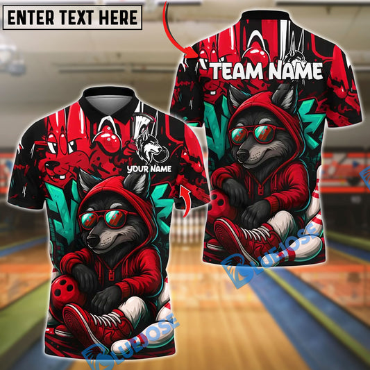 BlueJose Bowling And Pins Graffiti Wolf Streetwear Design Customized Name, Team Name 3D Shirt (4 Colors)