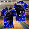 BlueJose Bowling And Pins Black Panther Thunder Flame Design Customized Name, Team Name 3D Shirt (4 Colors)