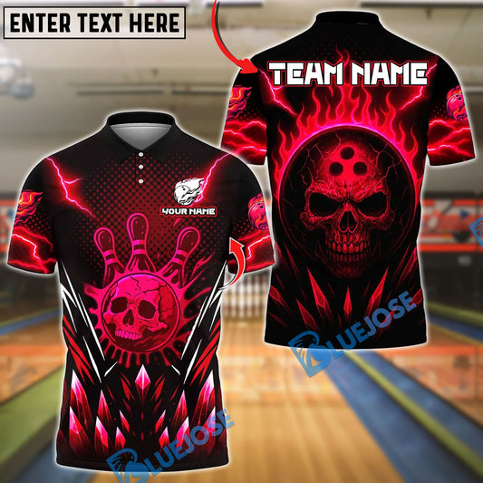 BlueJose Bowling And Pins Ice Neon Skull Vibes Design Customized Name, Team Name 3D Shirt (4 Colors)