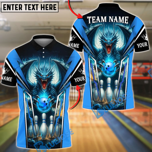 BlueJose Bowling And Pins Dragon With Bowling Design Customized Name, Team Name 3D Shirt (4 Colors)