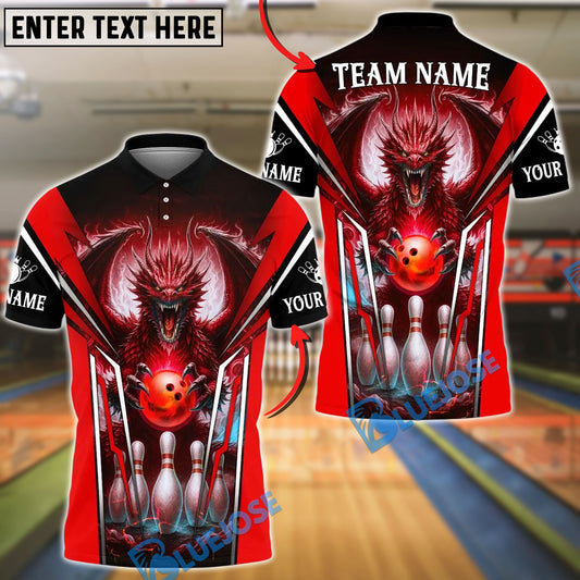 BlueJose Bowling And Pins Dragon With Bowling Design Customized Name, Team Name 3D Shirt (4 Colors)