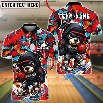 BlueJose Bowling And Pins Streetwear Bear With Bowling Design Customized Name, Team Name 3D Shirt (4 Colors)