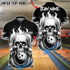 BlueJose Bowling And Pins Flame Skull Team Design 2 Customized Name, Team Name 3D Shirt (4 Colors)