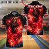 BlueJose Bowling And Pins Reaper And Fire Smoke Skull Design Customized Name, Team Name 3D Shirt (4 Colors)
