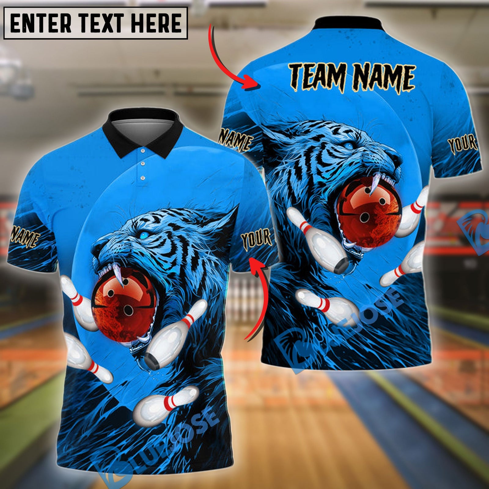 BlueJose Bowling And Pins Tiger Customized Name 3D Shirt (4 Colors)