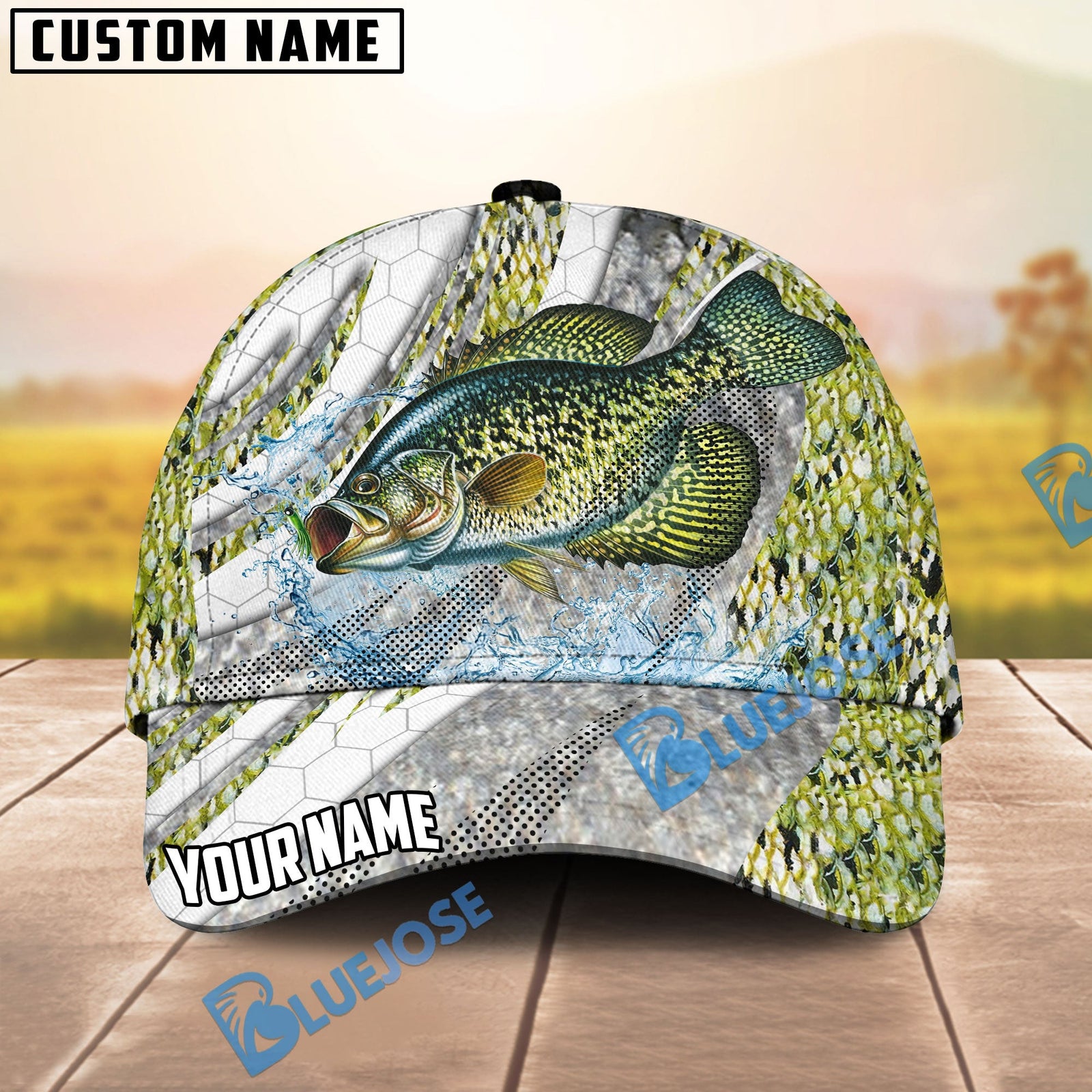BlueJose Fishing Fish Scale Silver Stripe Personalized Name Classic 3D Cap (13 Breeds)