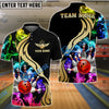 BlueJose Bowling And Pins Black Multicolor Golden Smoke Pattern Personalized Name, Team Name Unisex Shirt