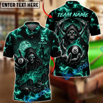 BlueJose Billiards 8 Ball Haunted Grim Reaper Personalized Name Shirt (6 Colors)