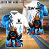 BlueJose Bowling And Pins King Flame Ball 2 Customized Name, Team Name 3D Shirt (4 Colors)