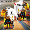 BlueJose Bowling And Pins King Flame Ball 2 Customized Name, Team Name 3D Shirt (4 Colors)