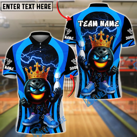 BlueJose Bowling And Pins King Flame Ball Design Customized Name, Team Name 3D Shirt (4 Colors)