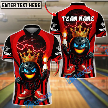 BlueJose Bowling And Pins King Flame Ball Design Customized Name, Team Name 3D Shirt (4 Colors)