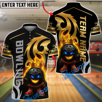 BlueJose Bowling And Pins King Pins Flame Premium Customized Name, Team Name 3D Shirt (4 Colors)