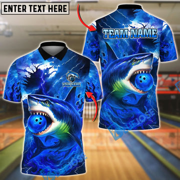 BlueJose Bowling And Pins Storm Shark Design Customized Name, Team Name 3D Shirt (4 Colors)