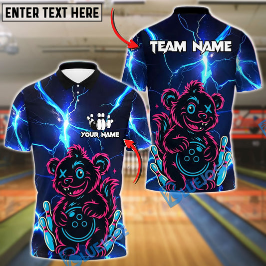 BlueJose Bowling And Pins Thunder Wild Bear Customized Name, Team Name 3D Shirt (4 Colors)