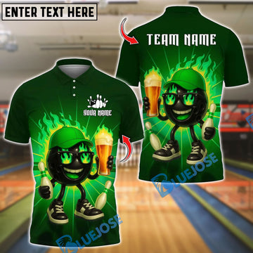 BlueJose Bowling And Pins Flaming Pin Beer Lover Customized Name, Team Name 3D Shirt (4 Colors)