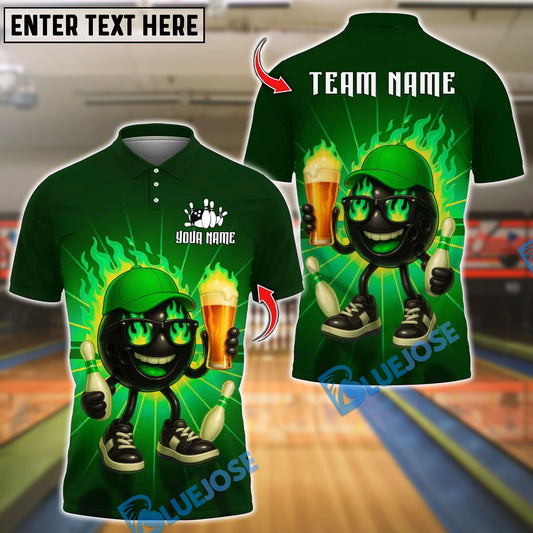BlueJose Bowling And Pins Flaming Pin Beer Lover Customized Name, Team Name 3D Shirt (4 Colors)