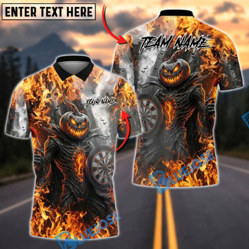 BlueJose Darts Pumpkin Fire Halloween Personalized Name, Team Name Unisex Shirt (4 Colors)