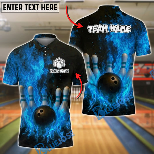 BlueJose Bowling And Pins Big Flame Customized Name, Team Name 3D Shirt (4 Colors)