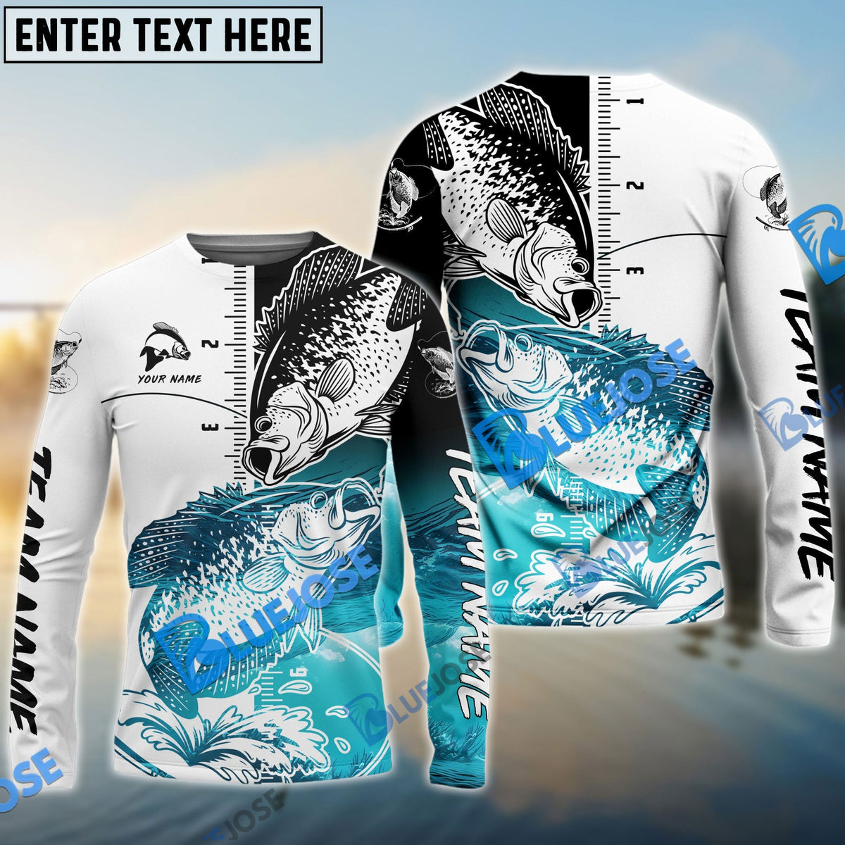 Bluejose Crappie Fishing White Blue Water Custom Name &amp; Team Name 3D Shirts