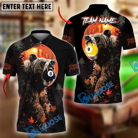 BlueJose Billiards Ball 8 & Ball 9 Bear Forest Personalized Name & Team Name Shirt (4 Colors)