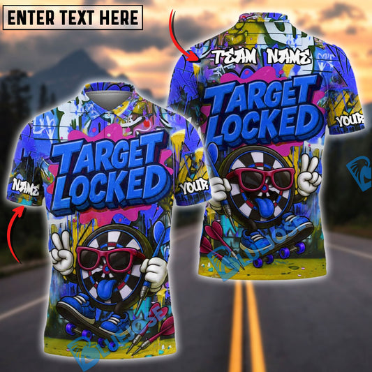 BlueJose Darts Target Locked Graffiti Style Personalized Name, Team Name Shirt (4 Colors)