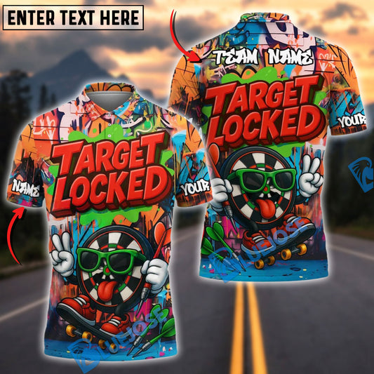BlueJose Darts Target Locked Graffiti Style Personalized Name, Team Name Shirt (4 Colors)
